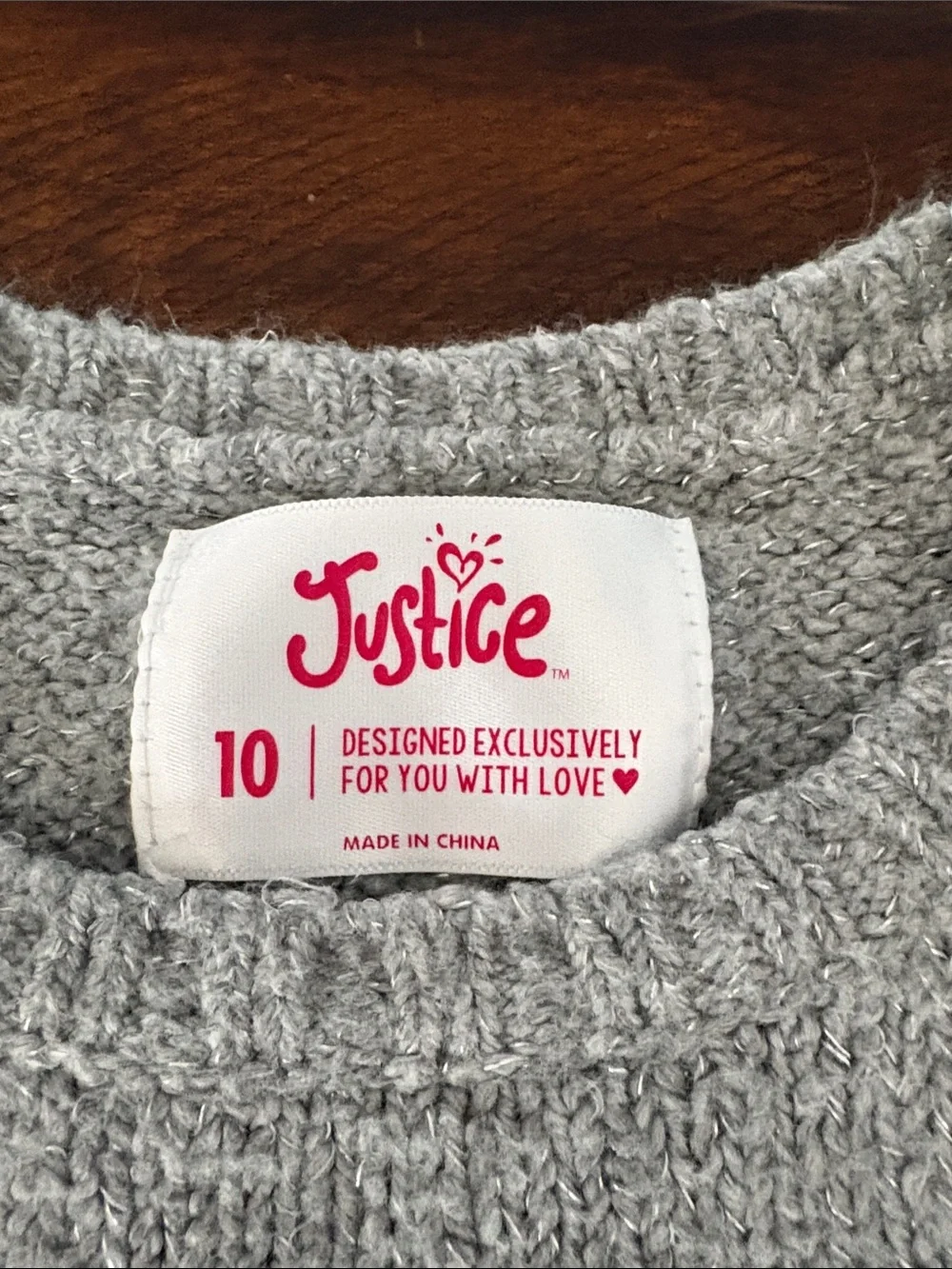 Justice Gray Sweater with Pink Corgi and Green-Red Sequin Scarf